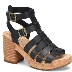 Kork Ease Camille Black Leather Wedge Slingback Heeled Sandals Size 9